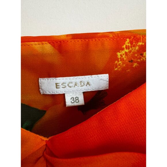 Escada Vintage Orange Flowy Floral Blouse Size 6 - Picture 8 of 9